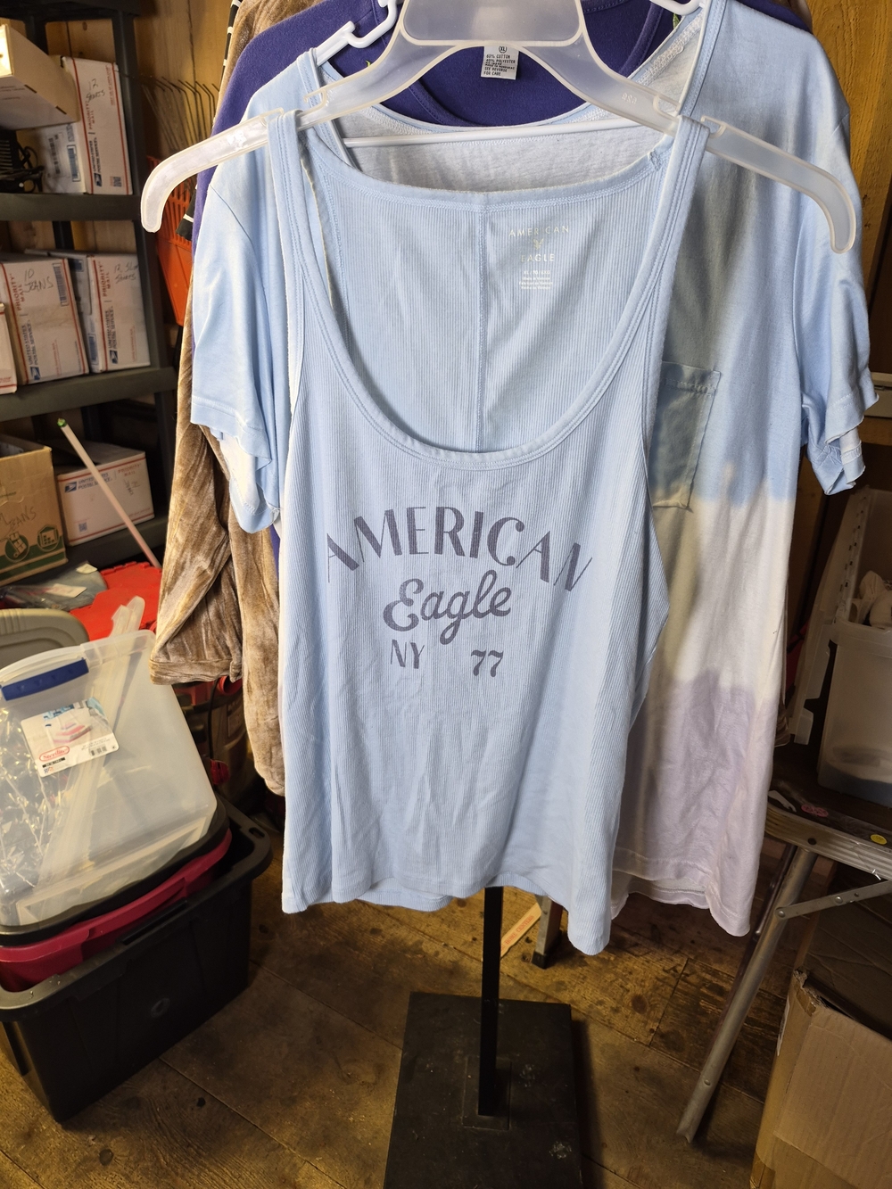 American Eagle Outfitters Pale Blue Graphic Scoop Tank - Women's Bin 56